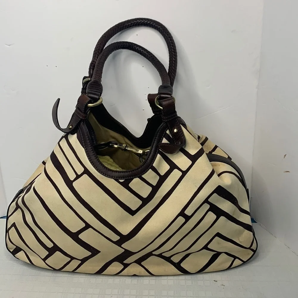 Cole Haan GENEVIEVE Triangle Leather & Woven Canvas Tote